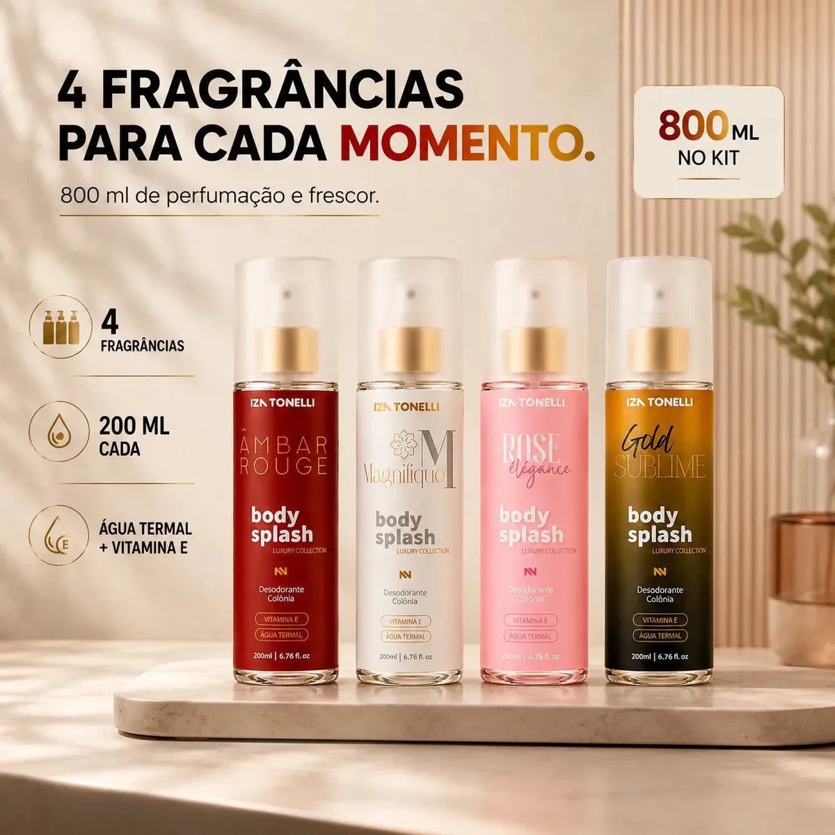 Kit 4 Body Splash Feminino 200ml Perfume De Luxo Colônia Iza