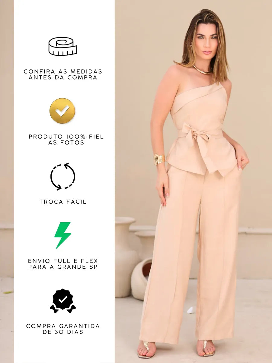 Conjunto Feminino Alfaiataria Social Pantalona Elegante Chic