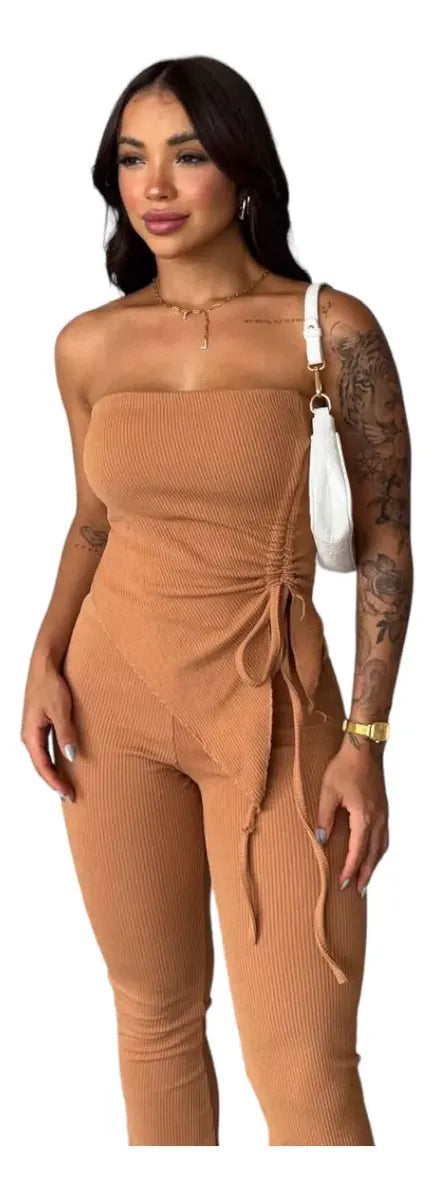 Conjunto Calça E Blusa Tomara Que Caia Com Ajuste Lateral