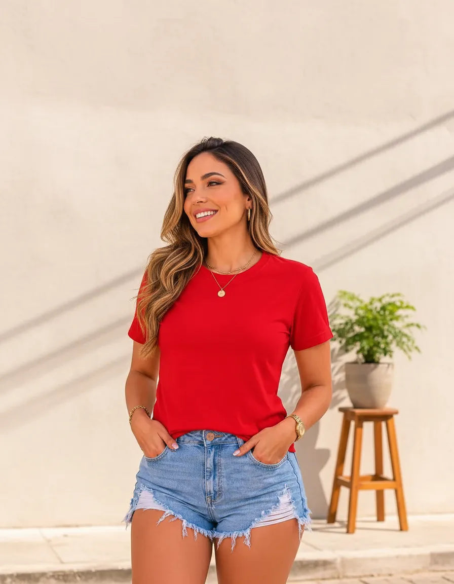 Camiseta T-shirt Feminina Basica 100% Algodão Lisa Blusa
