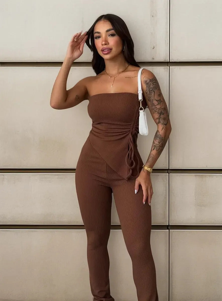 Conjunto Calça E Blusa Tomara Que Caia Com Ajuste Lateral