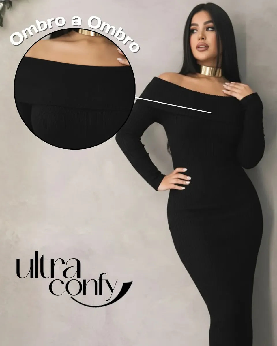 Vestido Longo Canelado Colado Ciganinha Zoe