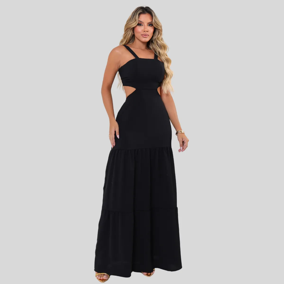Vestido Longo Com Alças E Detalhe Nas Costas Moda Blogueira