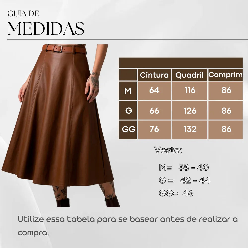 Saia De Couro Feminino Gode Longa Cintura Alta