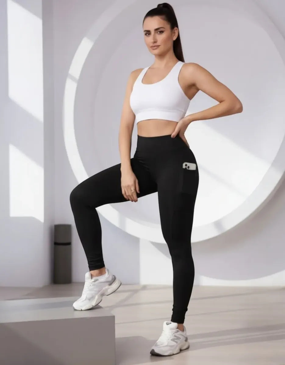 Legging Feminina Bolsos Zero Transparência Cintura Alta