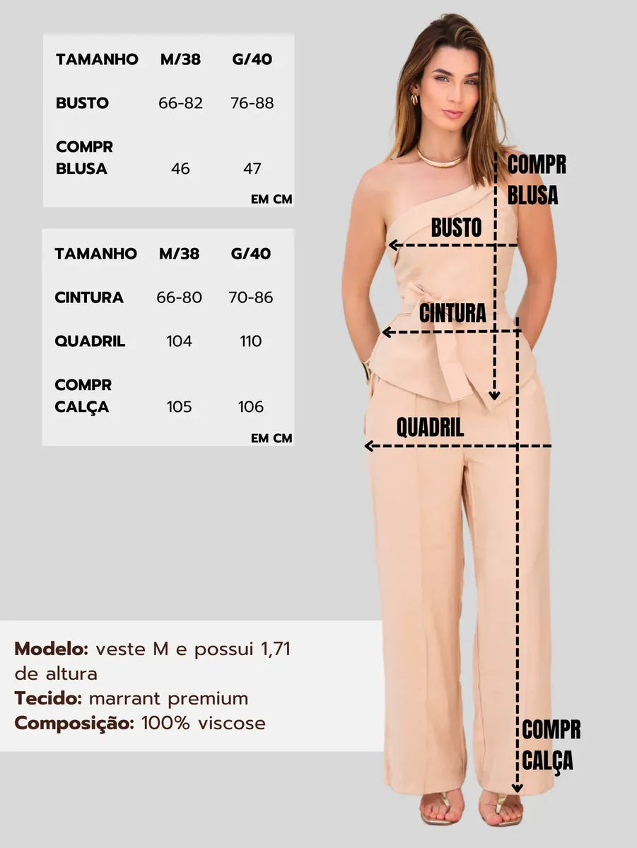 Conjunto Feminino Alfaiataria Social Pantalona Elegante Chic