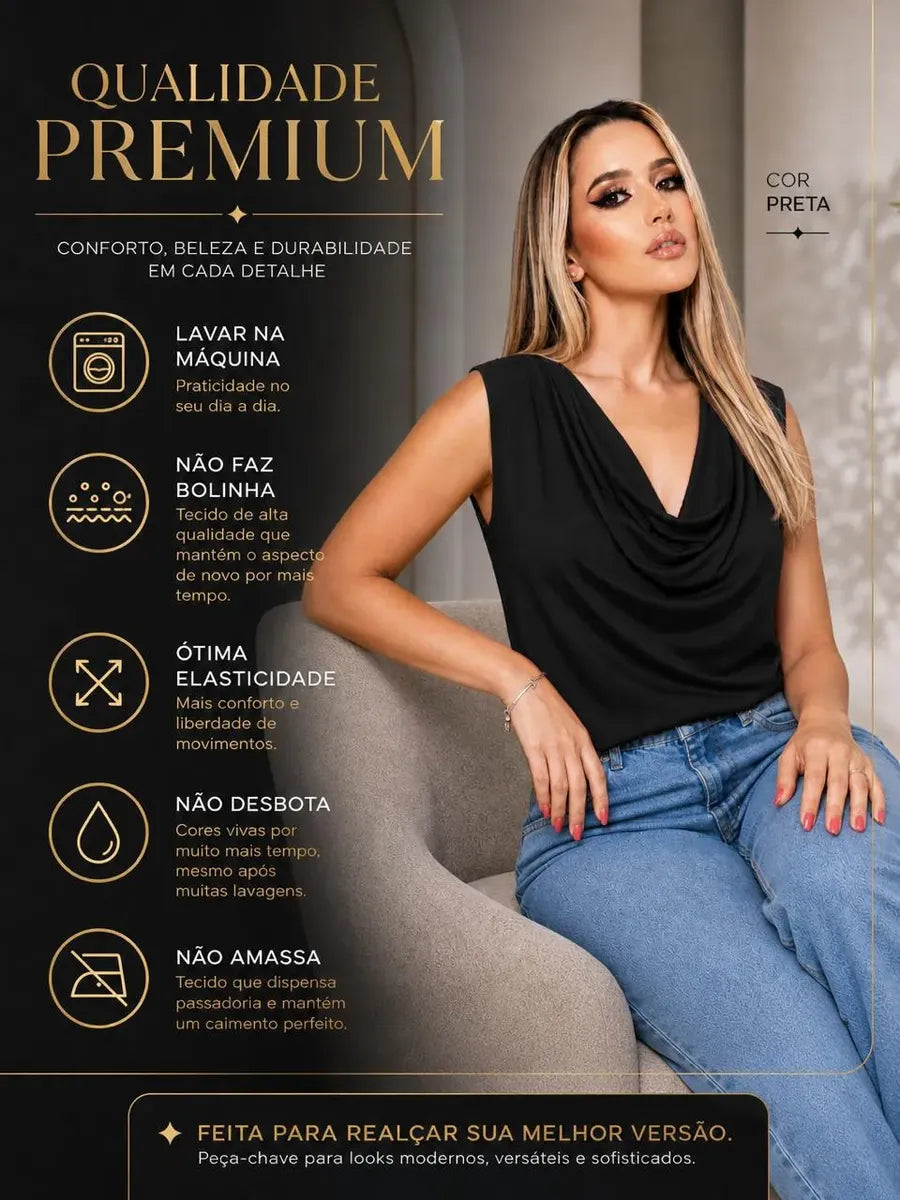 Blusa Feminina Regata Multiforma Social Casual Luxo
