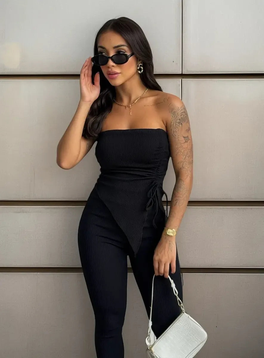 Conjunto Calça E Blusa Tomara Que Caia Com Ajuste Lateral