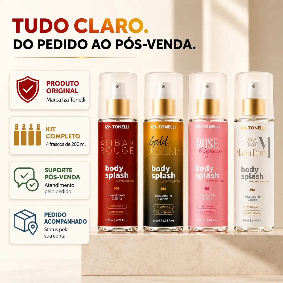 Kit 4 Body Splash Feminino 200ml Perfume De Luxo Colônia Iza