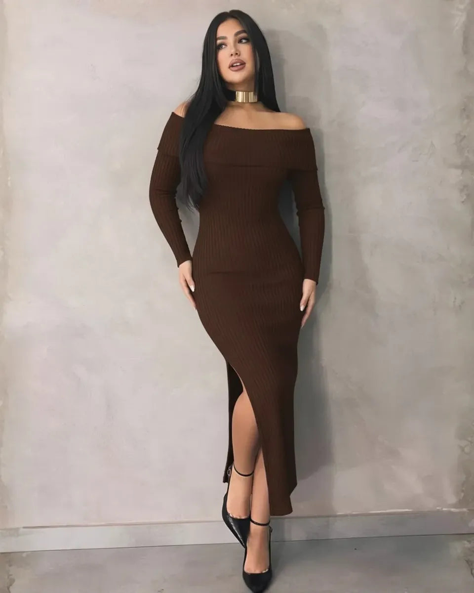 Vestido Longo Canelado Colado Ciganinha Zoe