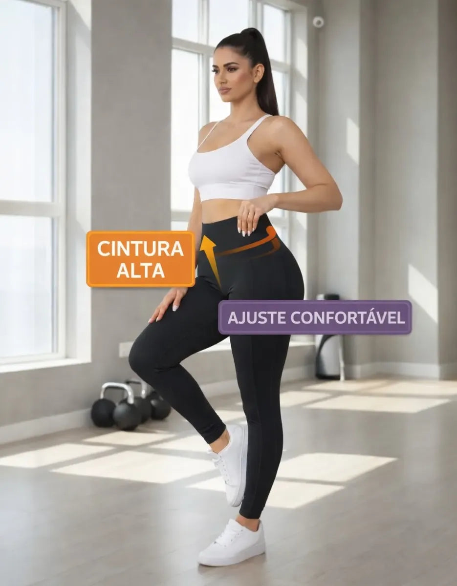 Legging Feminina Bolsos Zero Transparência Cintura Alta