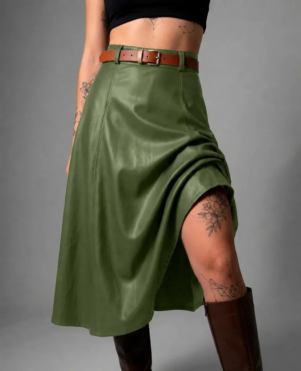 Saia De Couro Feminino Gode Longa Cintura Alta