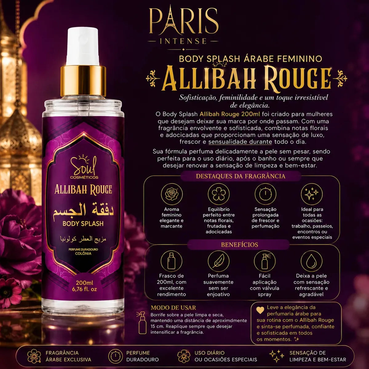Body Splash Arabe C/4un 200ml Perfume Feminino de Luxo Alta Concentração