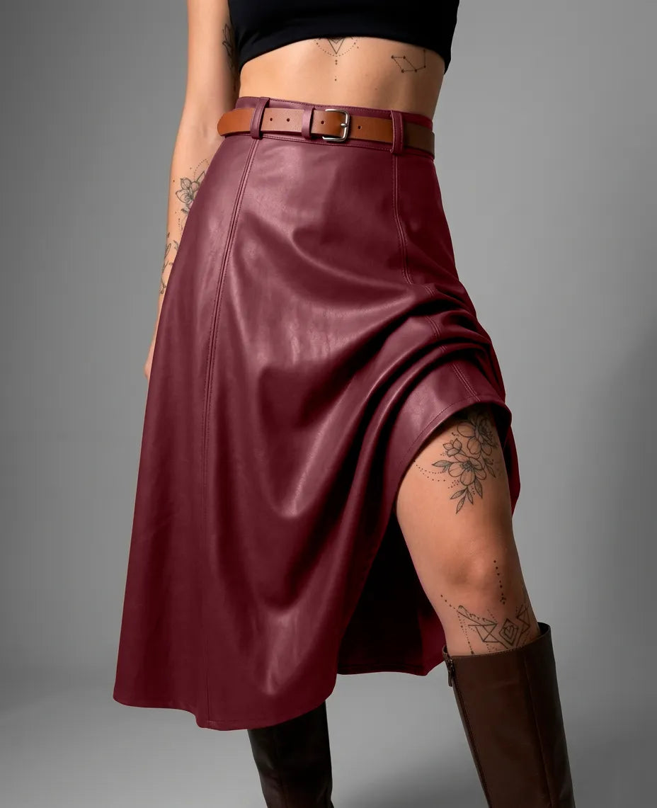 Saia De Couro Feminino Gode Longa Cintura Alta