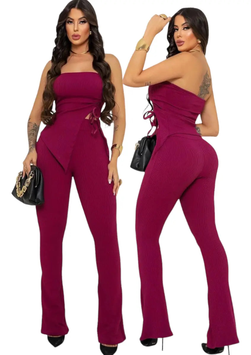 Conjunto Calça E Blusa Tomara Que Caia Com Ajuste Lateral
