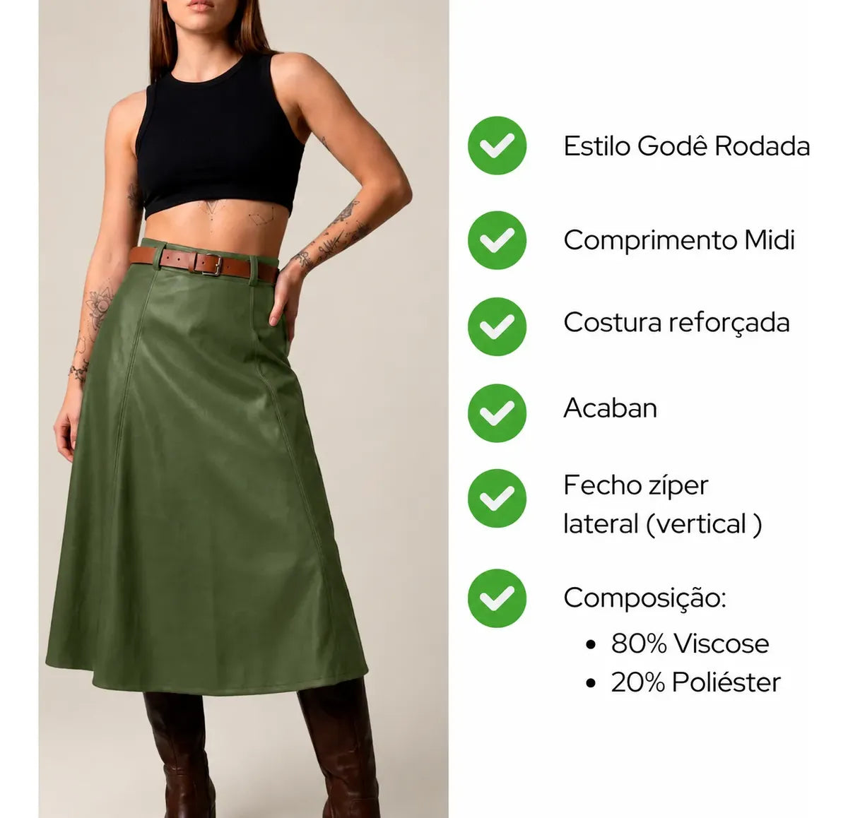 Saia De Couro Feminino Gode Longa Cintura Alta