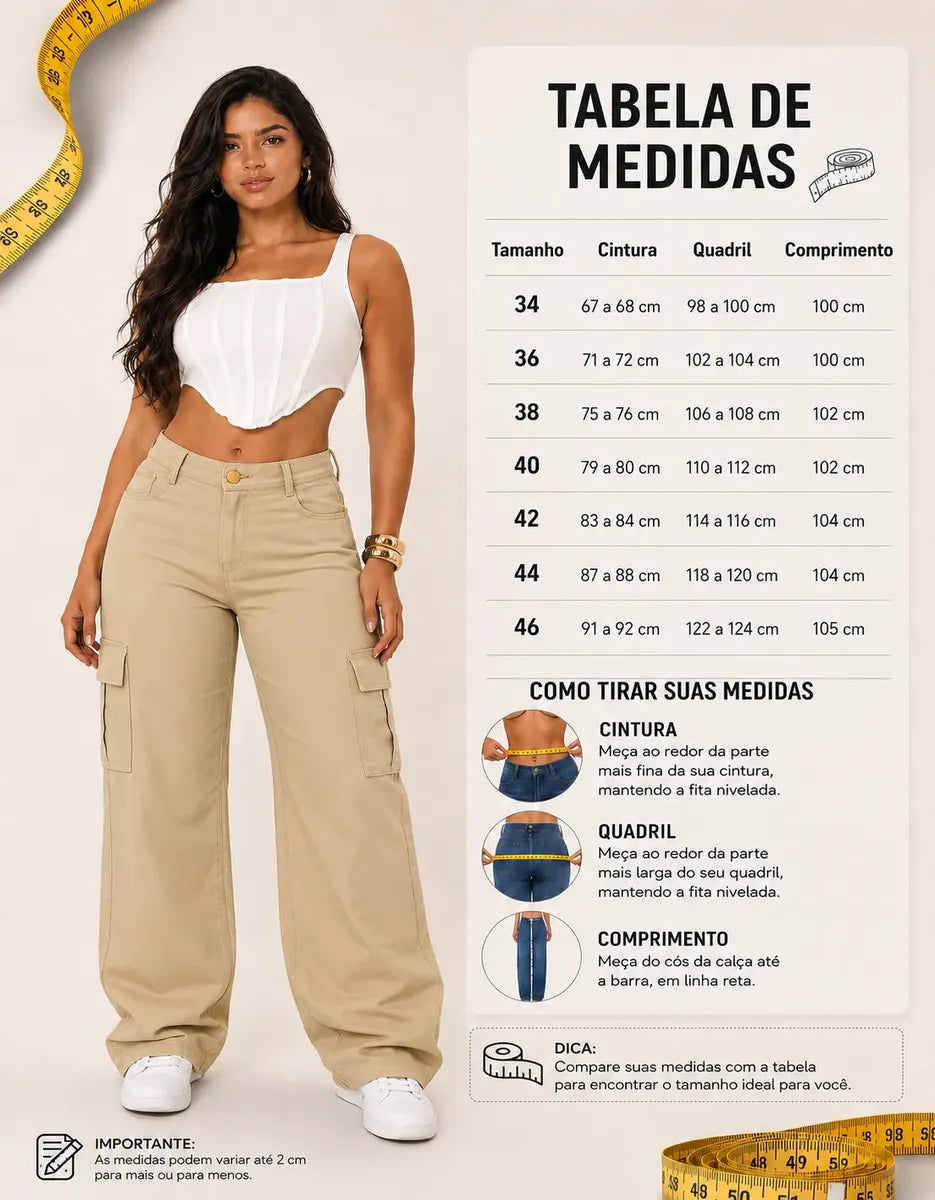 Calça Cargo Feminina Wide Leg Cintura Alta Jeans Stillger
