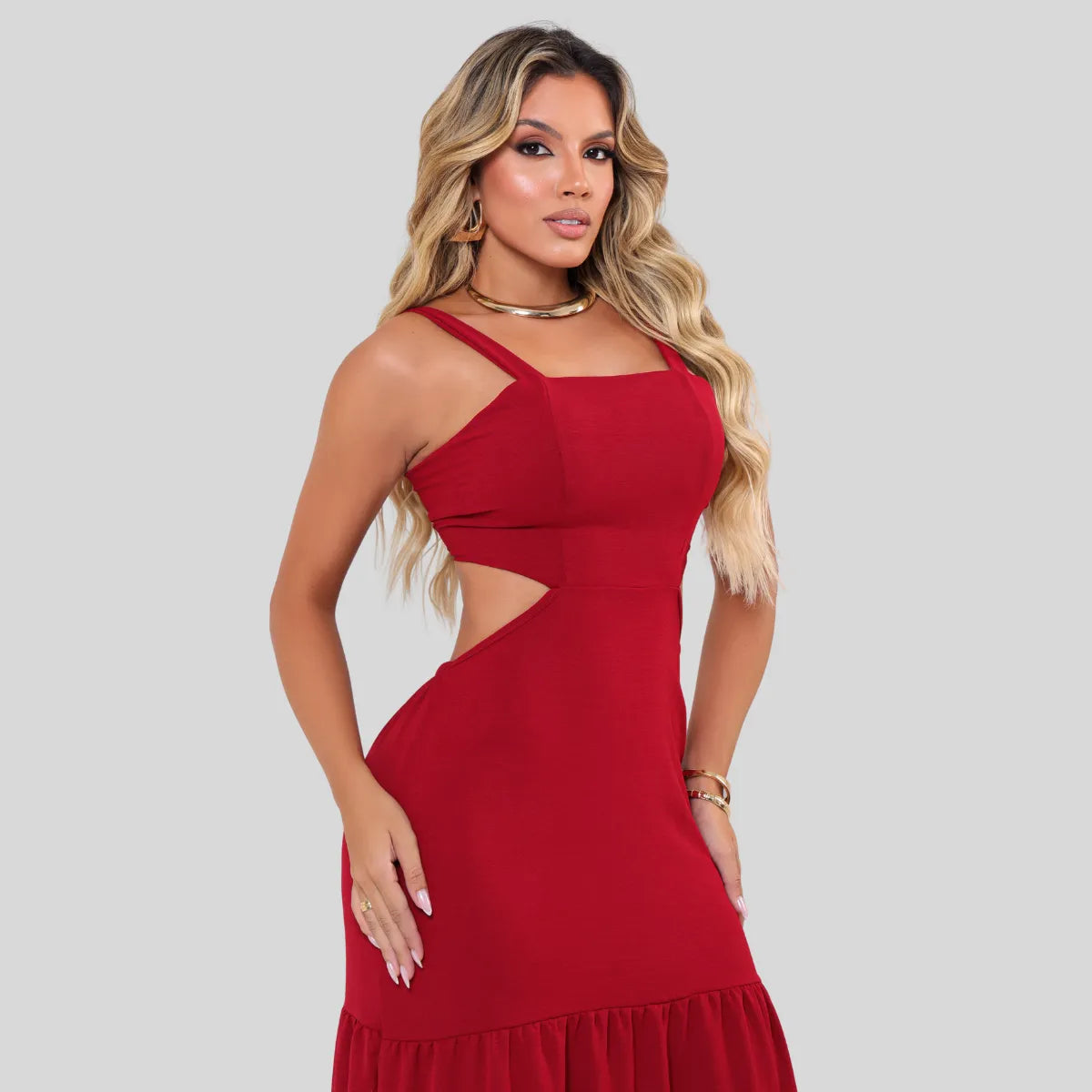 Vestido Longo Com Alças E Detalhe Nas Costas Moda Blogueira