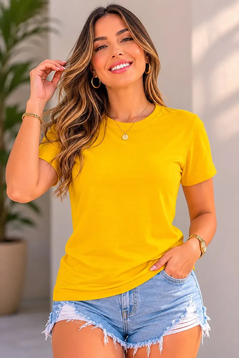 Camiseta T-shirt Feminina Basica 100% Algodão Lisa Blusa