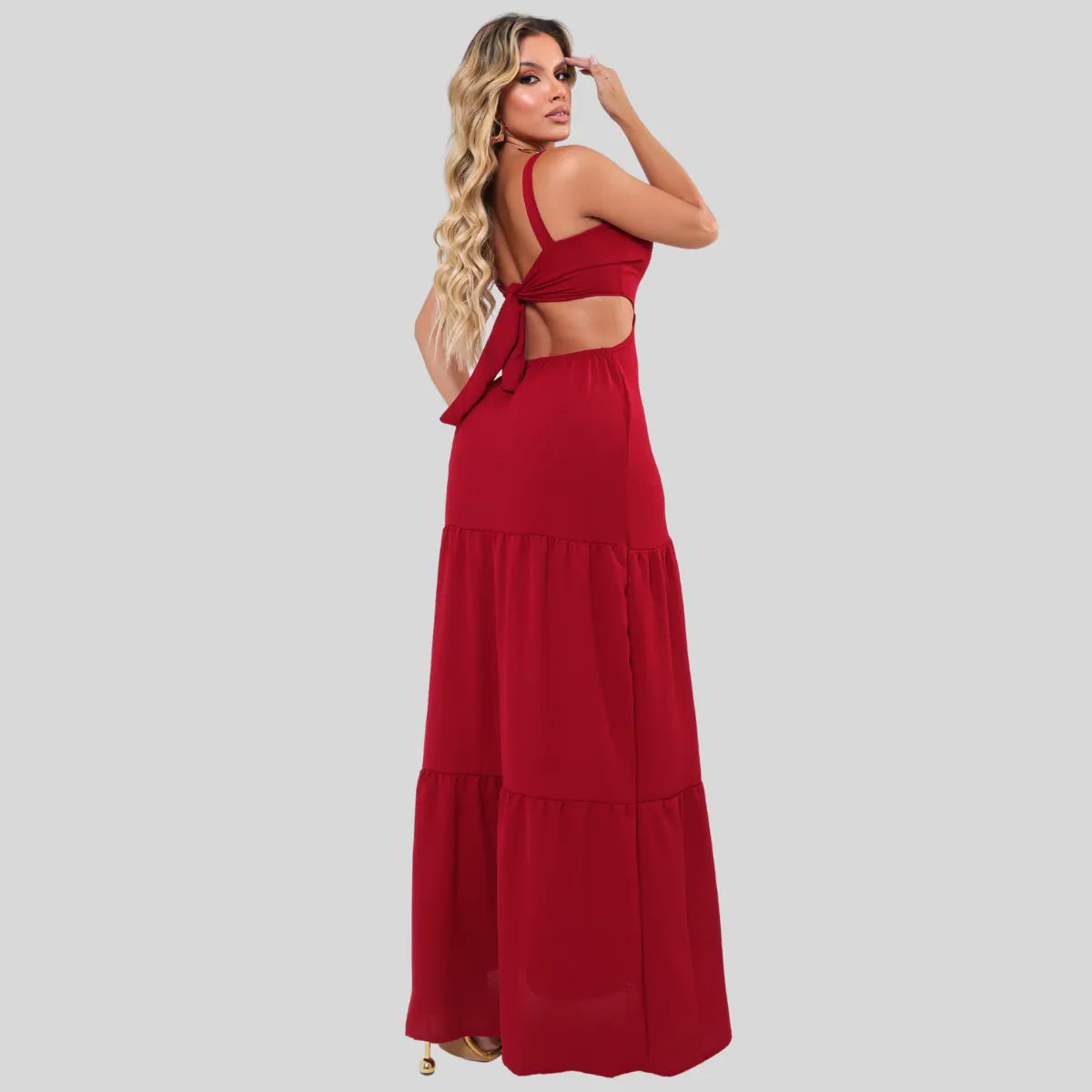 Vestido Longo Com Alças E Detalhe Nas Costas Moda Blogueira