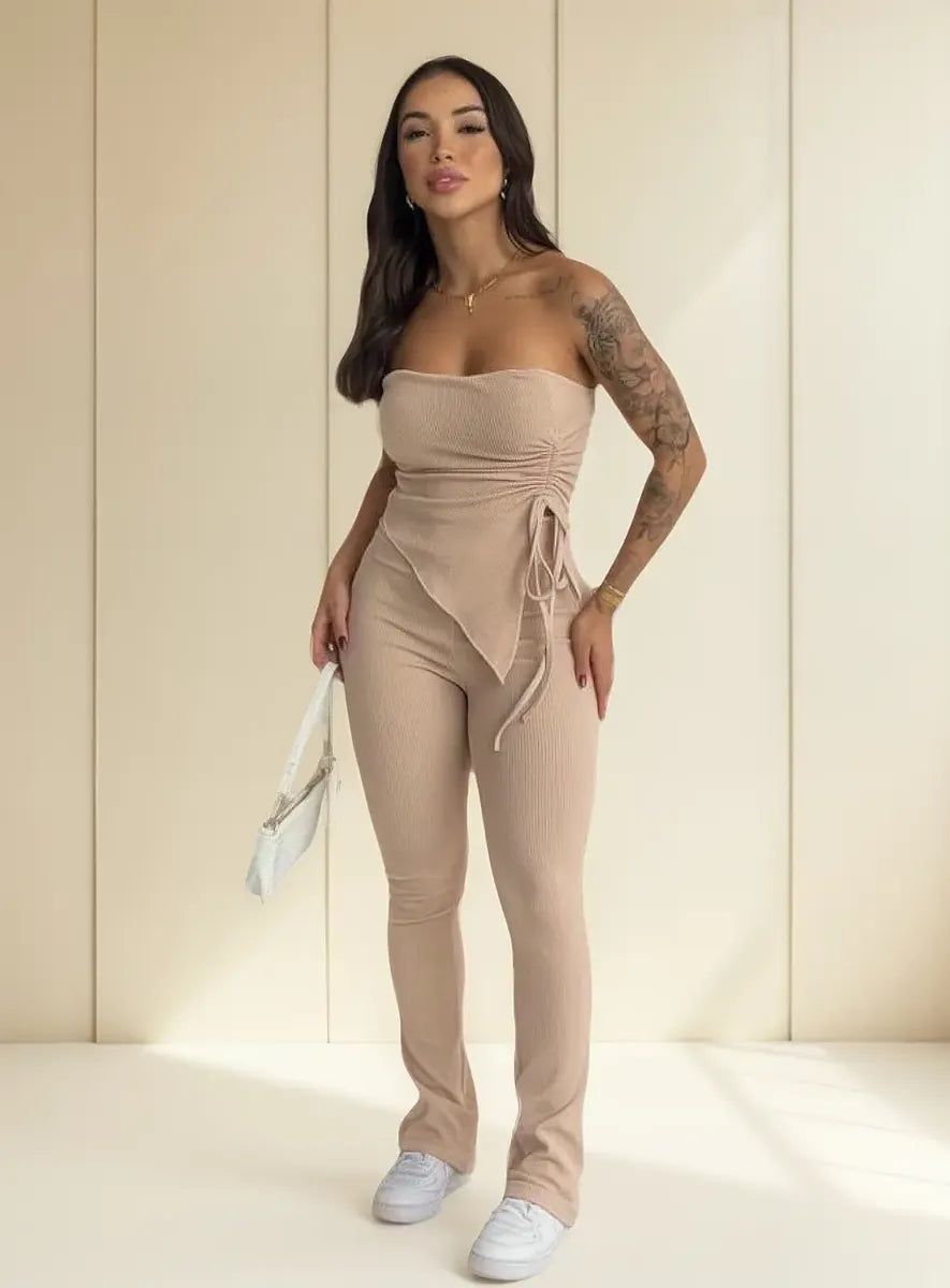 Conjunto Calça E Blusa Tomara Que Caia Com Ajuste Lateral