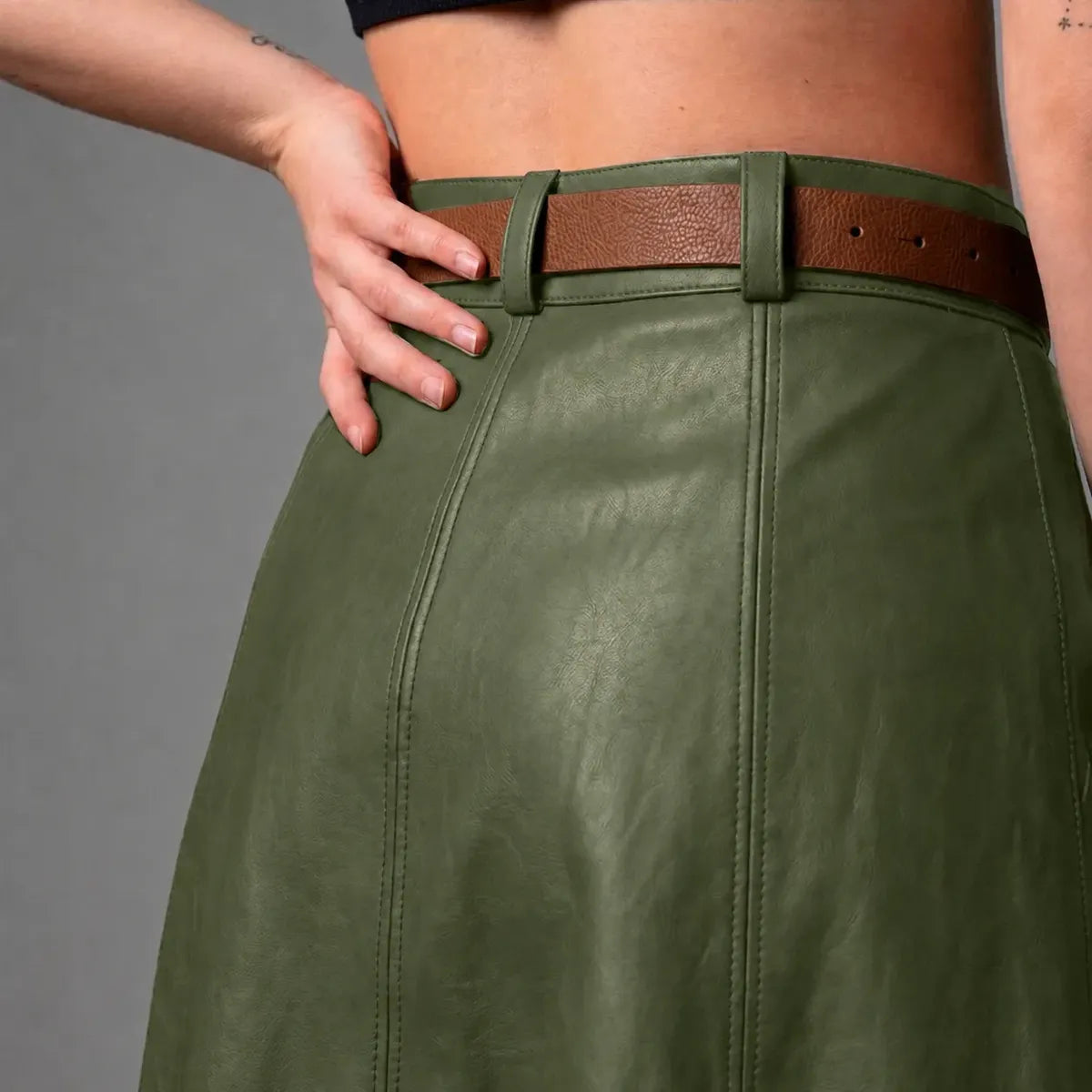 Saia De Couro Feminino Gode Longa Cintura Alta