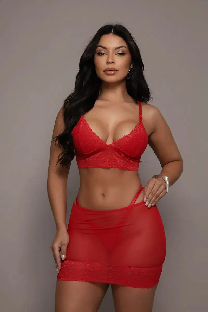 Lingerie Sexys Renda Conjunto Com Saia Transparente