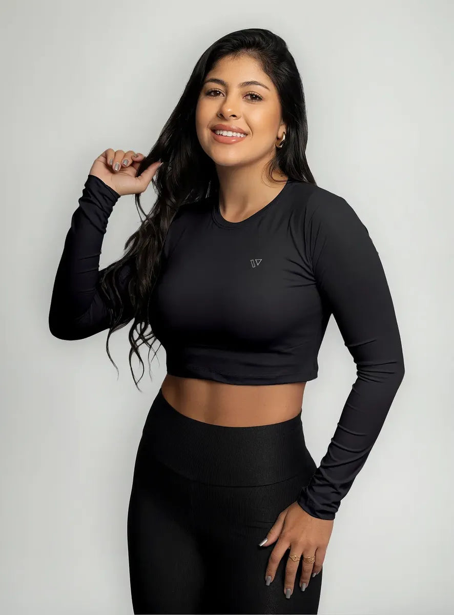 Cropped Feminina Poliamida Manga Longa Blusa Proteção Uv