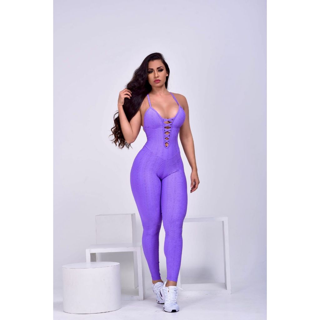 Macacão Feminino Fitness Academia BR BROCADO Disfarça Celulite Empina Bumbum Roupa de Malhar