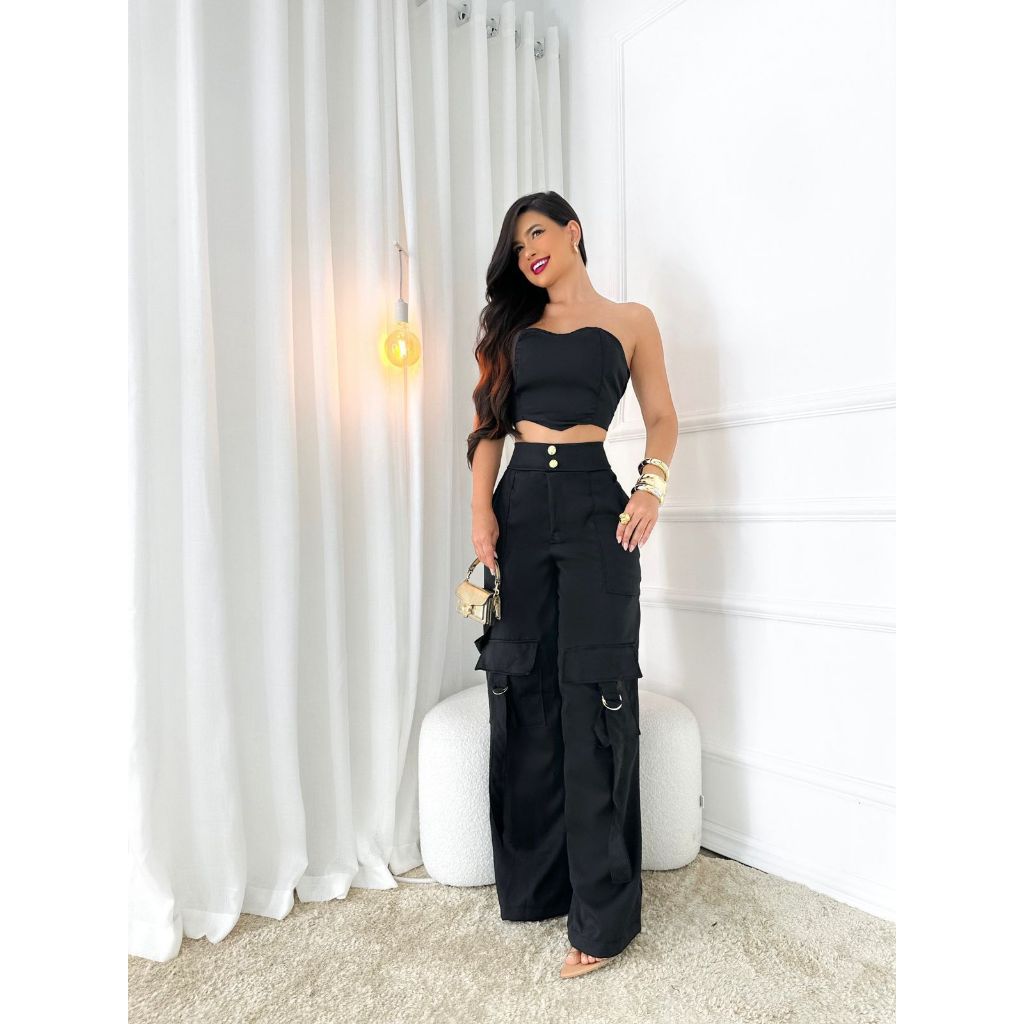 Conjunto, Calça cargo pantalona + CORSET