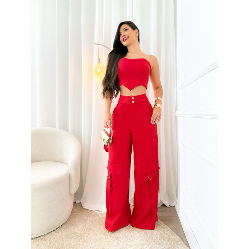 Conjunto, Calça cargo pantalona + CORSET