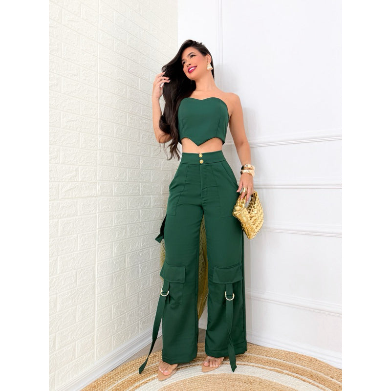 Conjunto, Calça cargo pantalona + CORSET