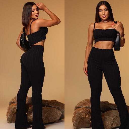 Conjunto feminino pantalona e top-Tecido Ribana Prime.
