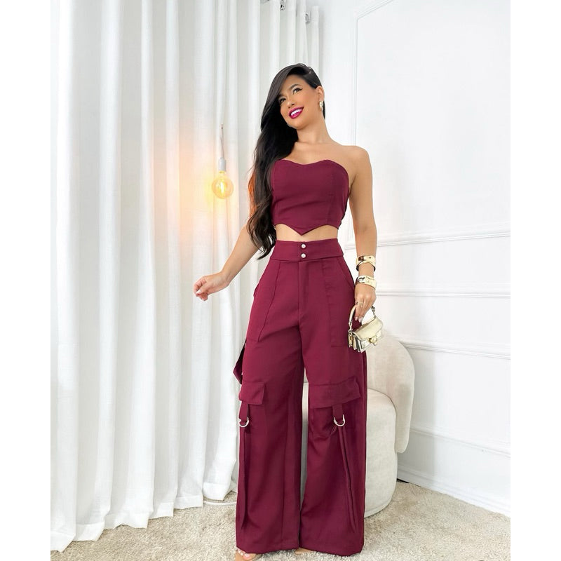 Conjunto, Calça cargo pantalona + CORSET