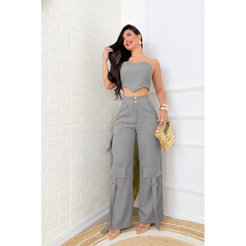 Conjunto, Calça cargo pantalona + CORSET