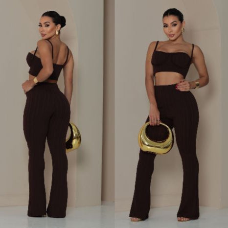 Conjunto feminino pantalona e top-Tecido Ribana Prime.
