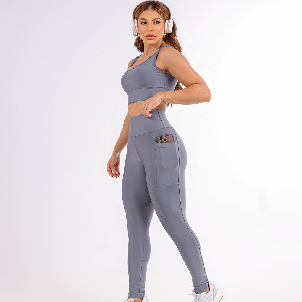 Conjunto Top Sustentação + Calça Bolso Alta Compressão