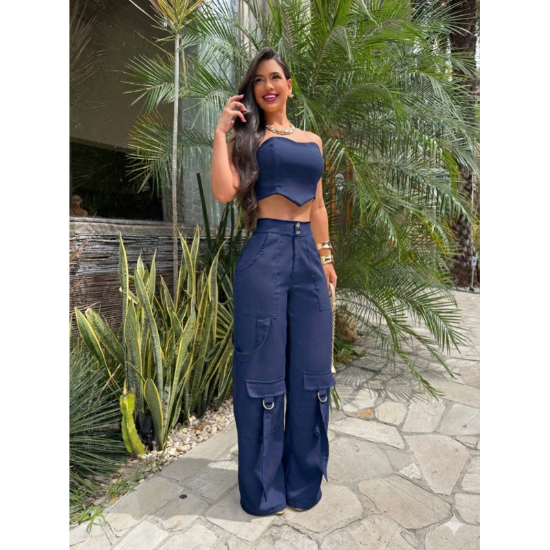 Conjunto, Calça cargo pantalona + CORSET