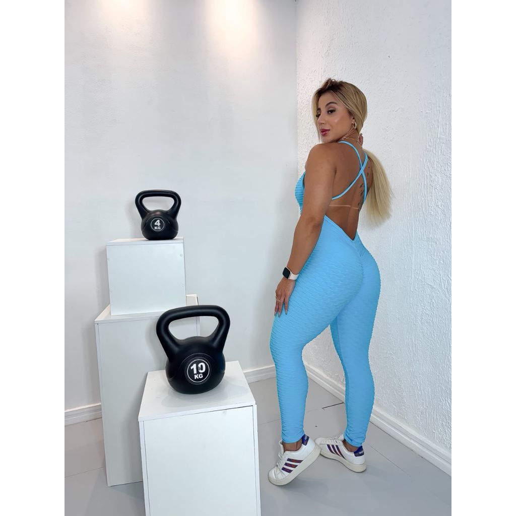 Macacão Feminino Fitness Academia BR BROCADO Disfarça Celulite Empina Bumbum Roupa de Malhar