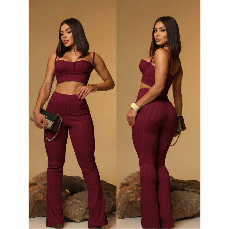 Conjunto feminino pantalona e top-Tecido Ribana Prime.