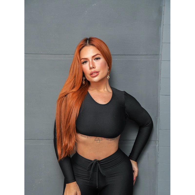 Top Cropped Manga Longa Gringa