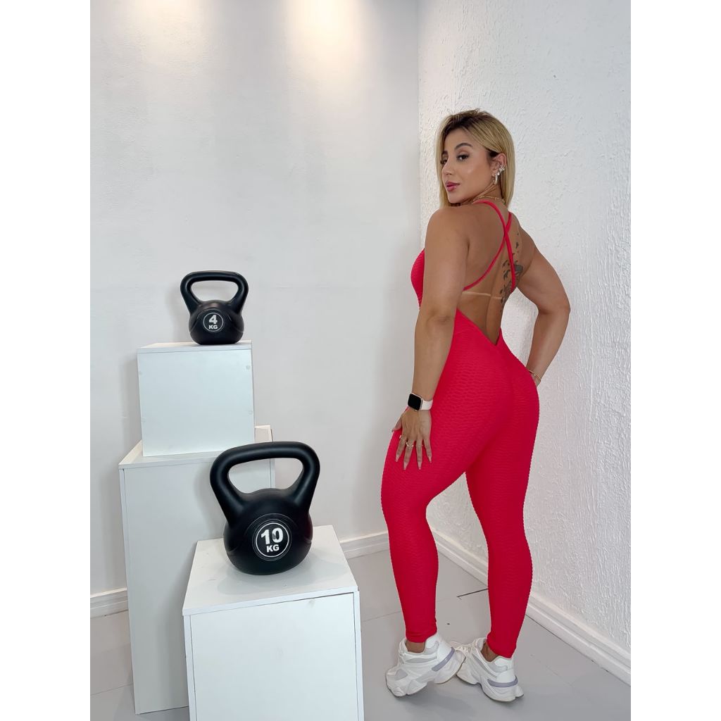 Macacão Feminino Fitness Academia BR BROCADO Disfarça Celulite Empina Bumbum Roupa de Malhar