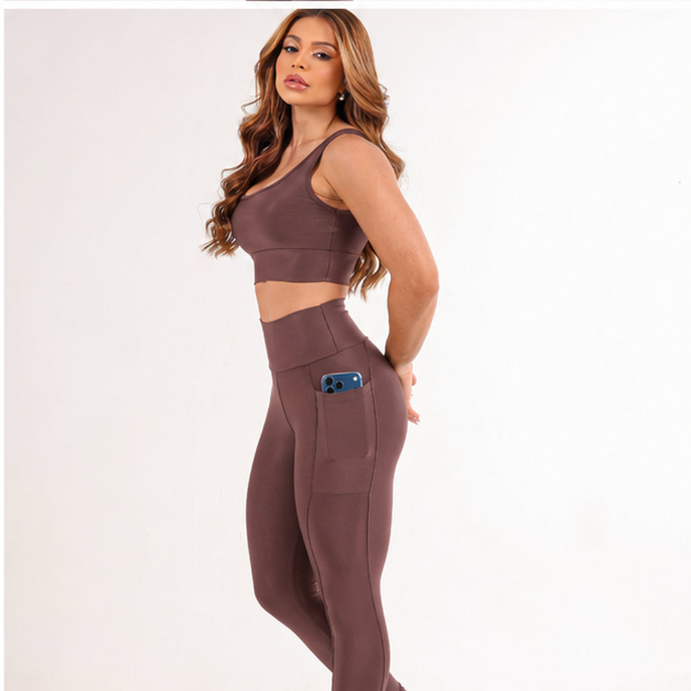 Conjunto Top Sustentação + Calça Bolso Alta Compressão