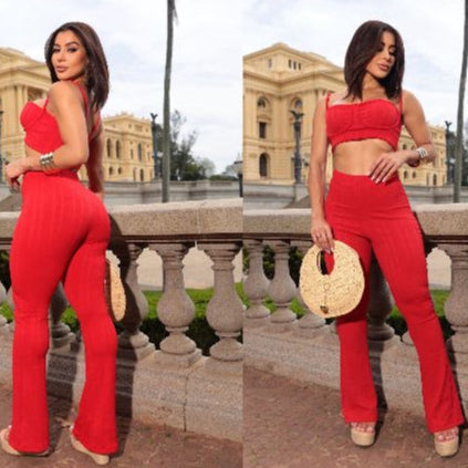Conjunto feminino pantalona e top-Tecido Ribana Prime.
