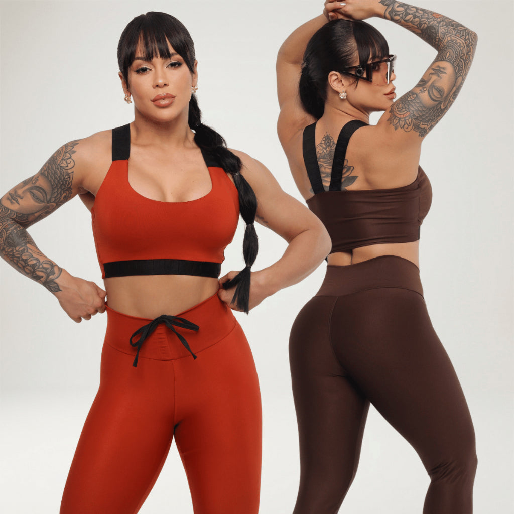 Kit 2 Looks Academia Feminino Calça Legging Power Treino Alta Compressão Elástico Top Bojo