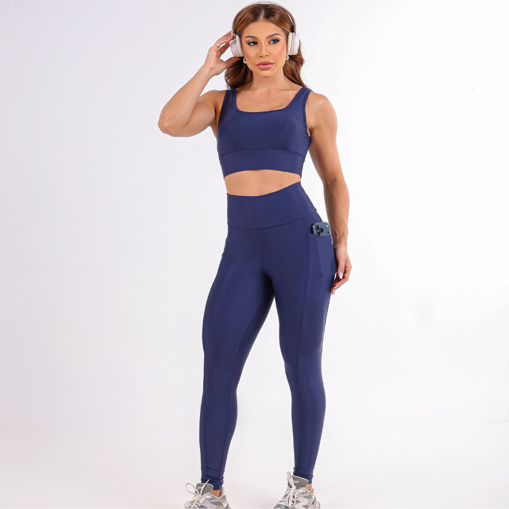 Conjunto Top Sustentação + Calça Bolso Alta Compressão