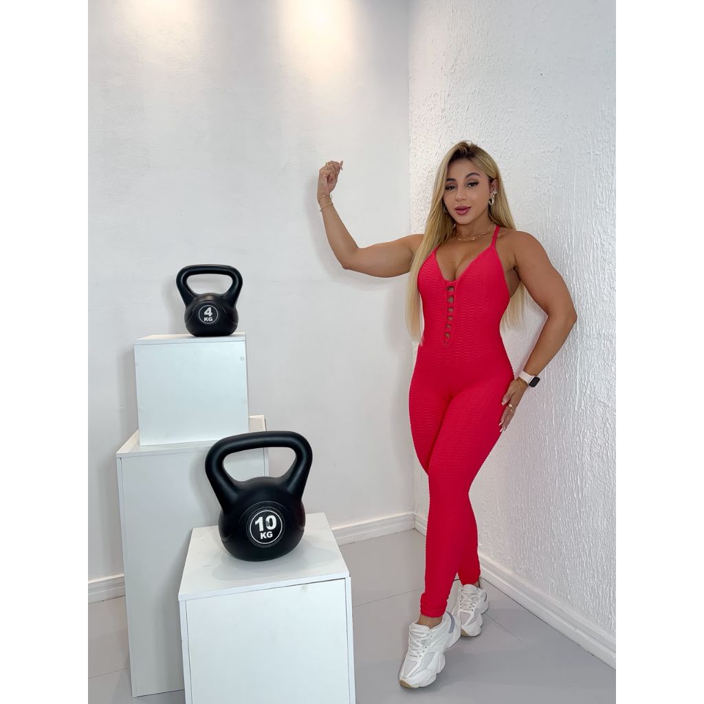 Macacão Feminino Fitness Academia BR BROCADO Disfarça Celulite Empina Bumbum Roupa de Malhar