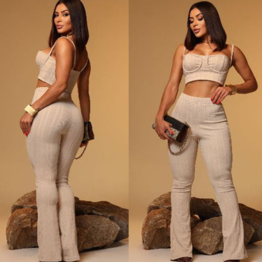 Conjunto feminino pantalona e top-Tecido Ribana Prime.